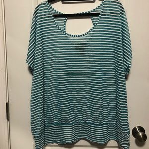 Lane Bryant teal and white striped top